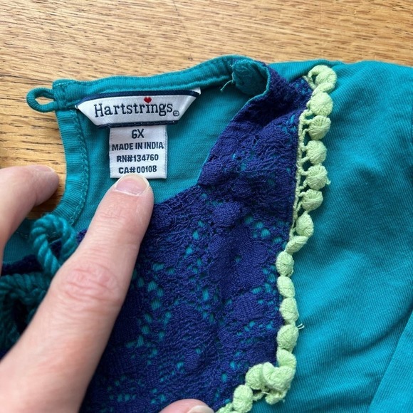 Hartstrings Turquoise, Blue, Green Girl Top Size 6x - Picture 4 of 4